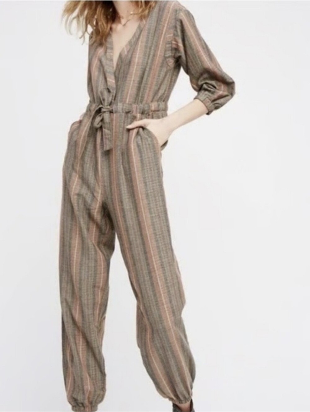 Free People Loveland Metallic Striped Jumpsuit M Excellent Whimsigoth 70s Boho - Picture 2 of 16
